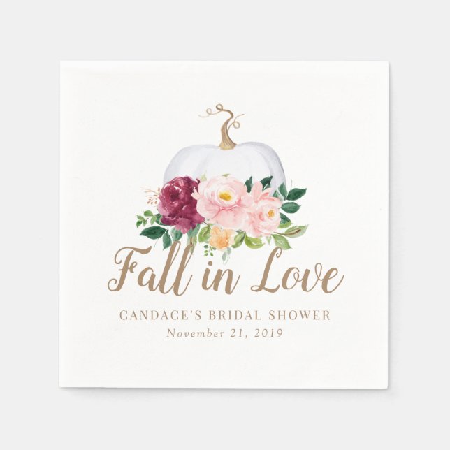 Bröllopsduschservetter med Fall in Love och pumpa Pappersservett (Framsidan)