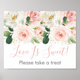 Bröllopsduschskylt med rosa guld och blommor poster