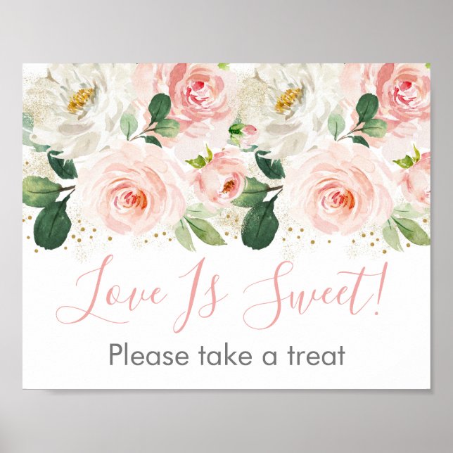 Bröllopsduschskylt med rosa guld och blommor poster (Framsidan)