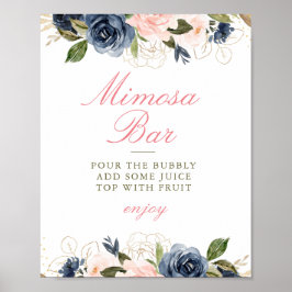 bröllopsduschskylt med rosa och marinblå blommor f poster