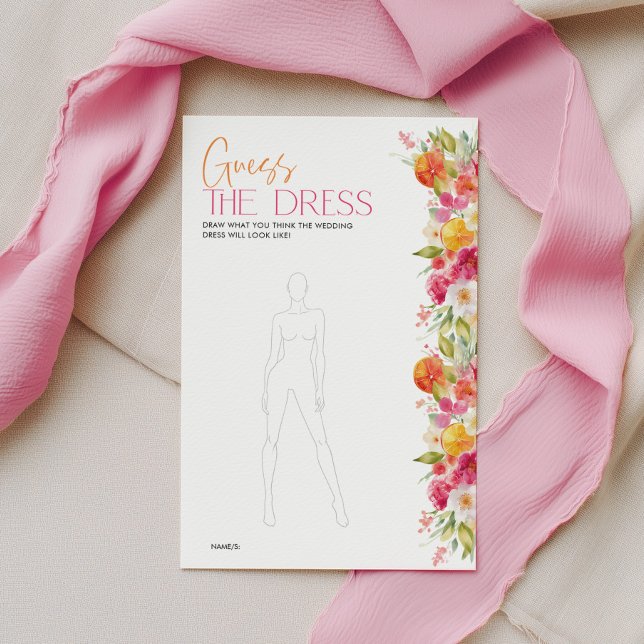 Bröllopsduschspel Gissa Klänningen Blommig Citrus (Bridal Shower Game: Guess the Dress in Bright Floral Citrus design)
