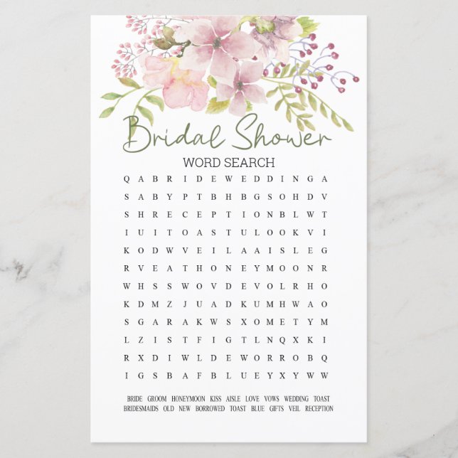 Bröllopsduschspel Ord Sök Rosa Rodnad Magnolia (Framsida)