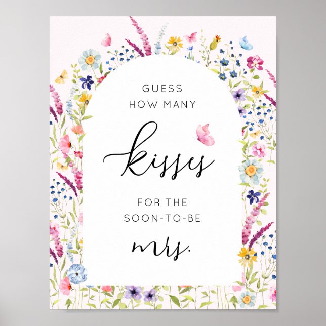 Bröllopsduschspel Rosa Blommor Hur Många Kyssar Poster (Framsidan)