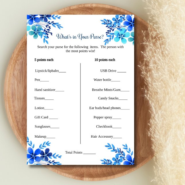 Bröllopsduschspel Vad finns i din handväska spel Inbjudningar (Bridal Shower Game What is in your purse)