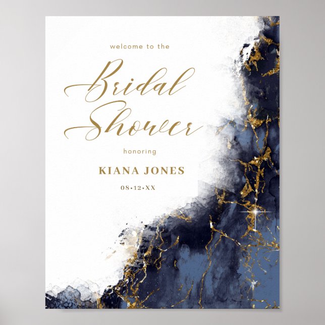 Bröllopsduscht med glitter i marinblå och guld ID6 Poster (Framsidan)