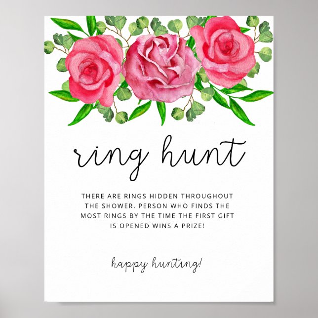 Bröllopsduschtavla för ringjakt med rosor i pastel poster (Framsidan)