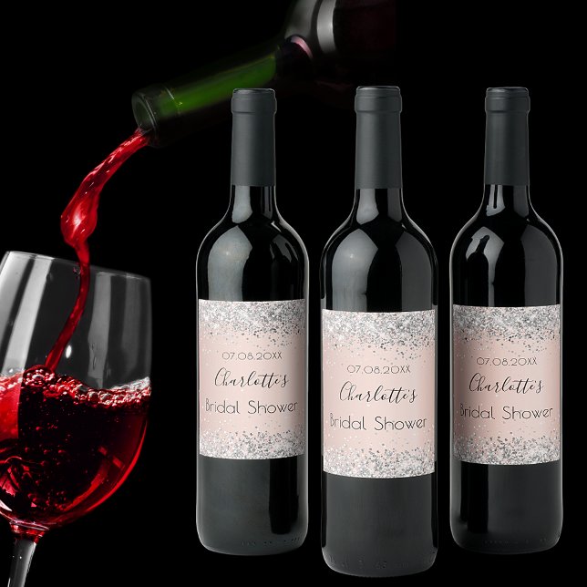 Bröllopsduschtavla roséguld silver slående namn vinflaska etikett (Skapare uppladdad)