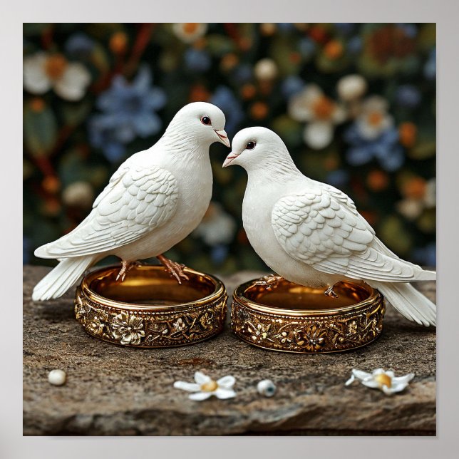 Bröllopsduvor Elegant Naturkonst 🕊️🌸💍✨ Poster (Framsidan)