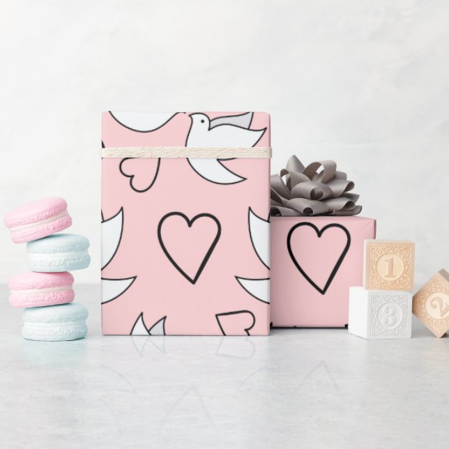 Bröllopsduvor för bröllopsfest rosa nahtlös presentpapper (Baby Shower)