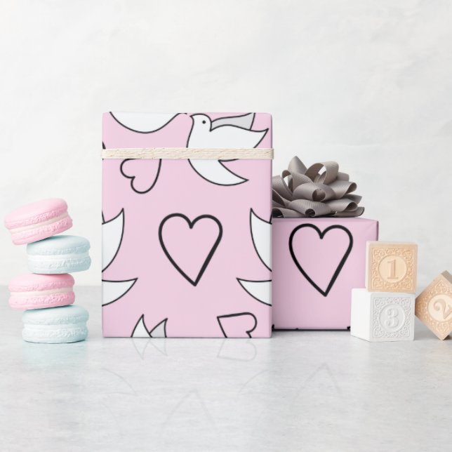 Bröllopsduvor för bröllopspresenter Rosa nahtlös Presentpapper (Baby Shower)