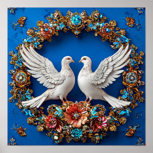 Bröllopsduvor Kärlekssymbol Blommig Romans 💍🕊️🌸 Poster