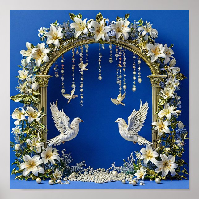 Bröllopsduvor Romantisk Himmel Fåglar 💍🕊️☁️✨ Poster (Framsidan)