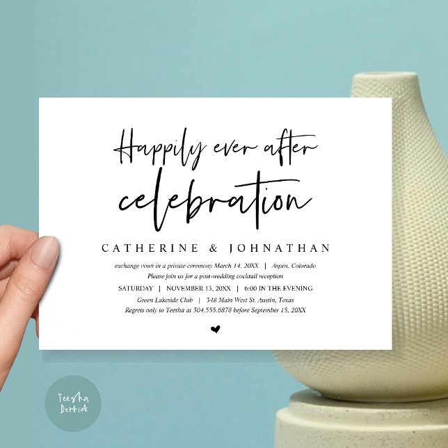 Bröllopsetikett, Lycklig för alltid-firande Inbjudningar (Happily Ever After Celebration Dinner or Lunch or brunch Invitation Card, PDF, in Black and White)