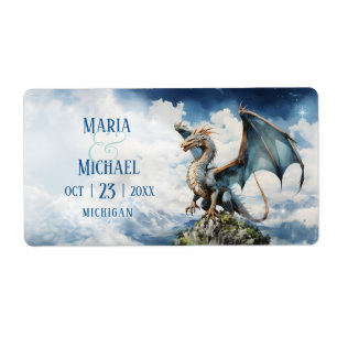 Bröllopsetiketter för blå turkos Celtic Dragon Fav Fraktsedel