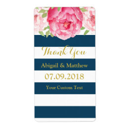 Bröllopsetiketter för Blommigt av blått Rand Rosa Fraktsedel