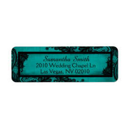 Bröllopsetiketter för Gothic Teal Black Snöre Grun Returadress Etikett