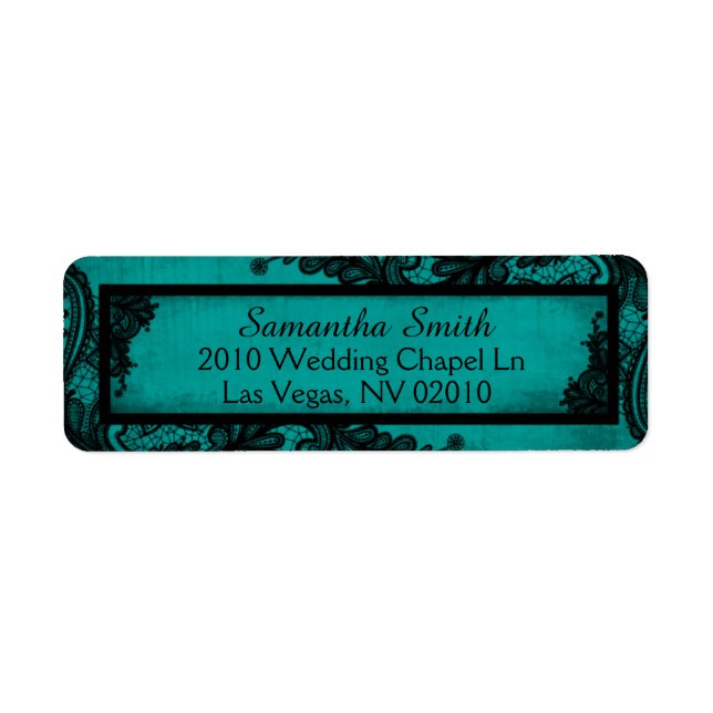 Bröllopsetiketter för Gothic Teal Black Snöre Grun Returadress Etikett (Framsidan)