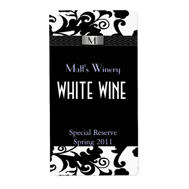 Bröllopsetiketter för svartvit mask, Monogram Fraktsedel (Framsidan)