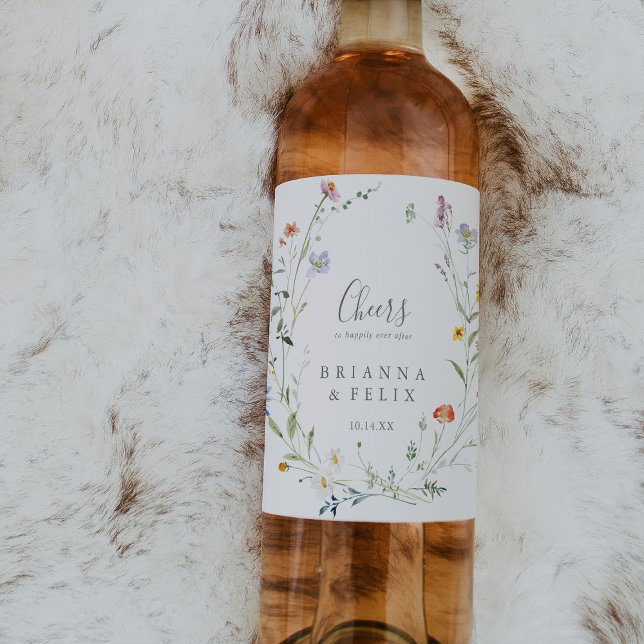 Bröllopsetiketter för vilda multicolor-blommor vinflaska etikett (Skapare uppladdad)