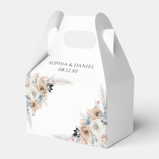 Bröllopsfack för ivoriansk och blå Blommigt Presentaskar (Framsidan Sidan)
