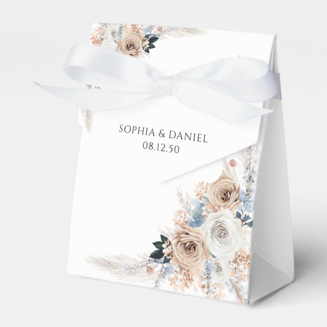 Bröllopsfack för ivoriansk och blå Blommigt Presentaskar (Framsidan Sidan)