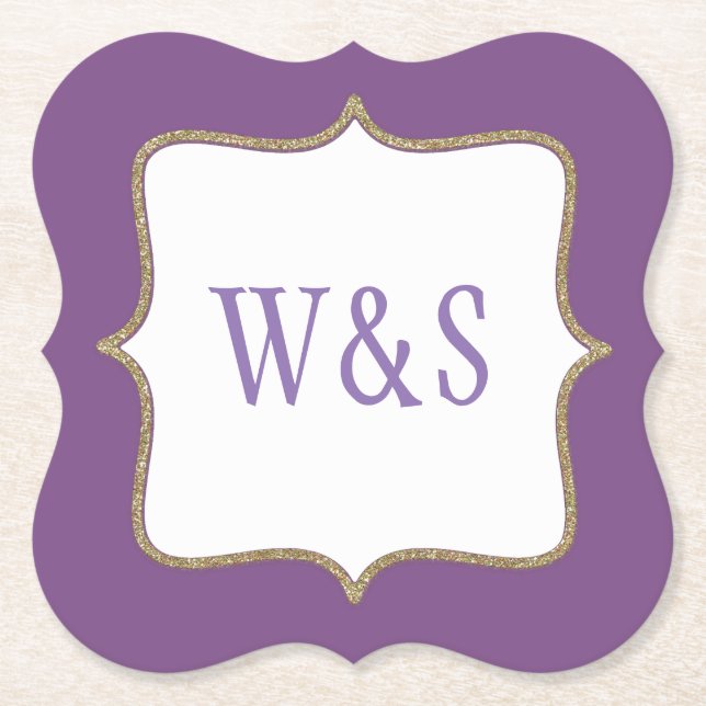Bröllopsfärg Purple Monogrammerade Pappersunderläg Underlägg Papper (Framsida)