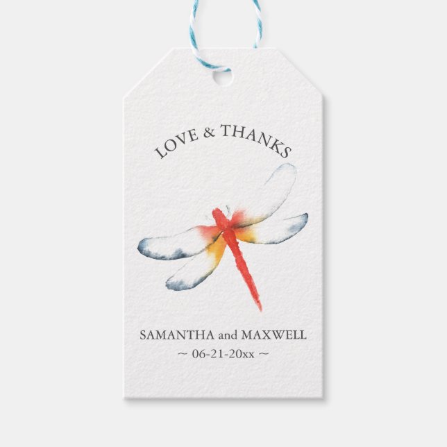 Bröllopsfavor Märkre Red Dragonfly Presentetikett (Framsidan)
