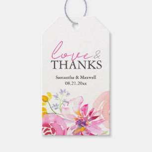 Bröllopsfavoriserade Märkre Vattenfärgblommor Presentetikett