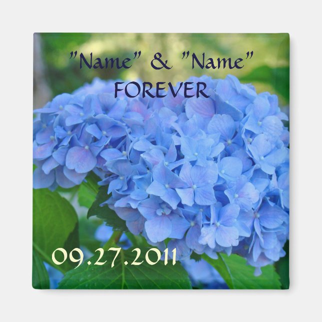 Bröllopsfavoritmagneter Blue Hydrangea Flowers Magnet (Framsidan)