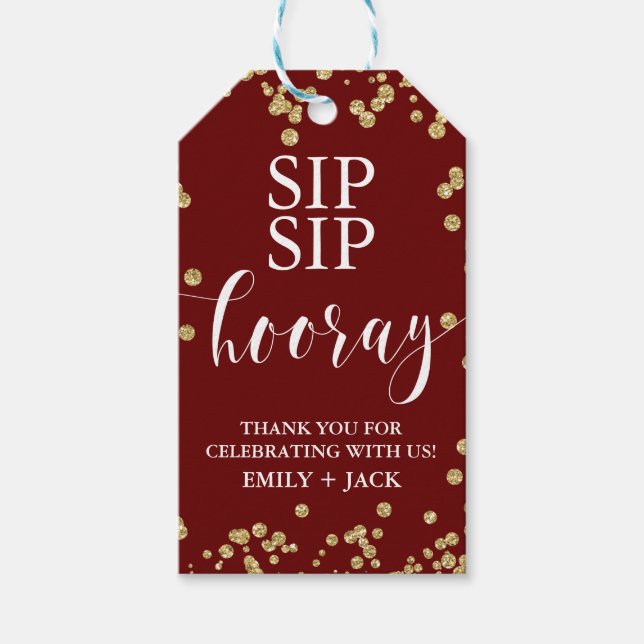 BröllopsfavoritMärkre, Sip Sip Hooray Burgundy & G Presentetikett (Framsidan)