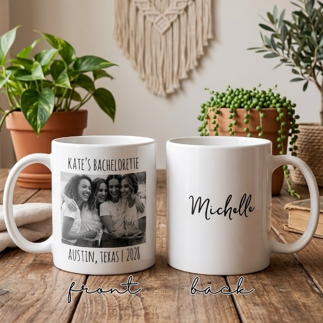 Bröllopsfest | Anpassad fotobachelorettefest Kaffemugg (Custom Bachelorette Party Mug Gift for Bridesmaids | Personalized Wedding Keepsake Coffee Mug Gift)