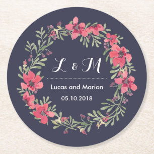 Bröllopsfest av Rustic Vår Flower WAN Monogram Underlägg Papper Rund