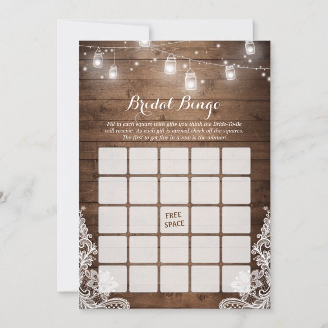 Bröllopsfest Bingo Spel Rustika Ljus Linslakan (Framsida)