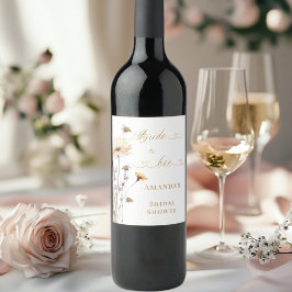 Bröllopsfest Blivande brud vilda blommor elfenben Vinflaska Etikett
