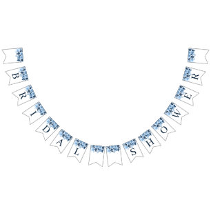 Bröllopsfest Blommig Skrift Marinblå Akvarell Vimplar