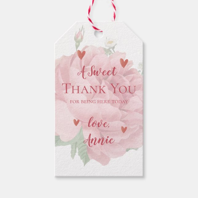 Bröllopsfest Blommig Söt Rosa Tack Presentetikett (Framsidan)