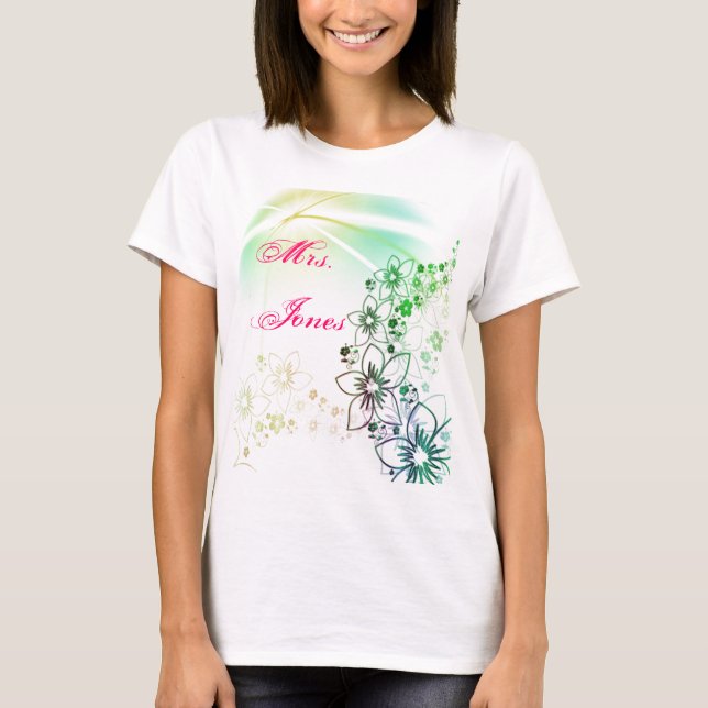 Bröllopsfest Blommor Konst Anpassat Namn T-shirt (Framsida)