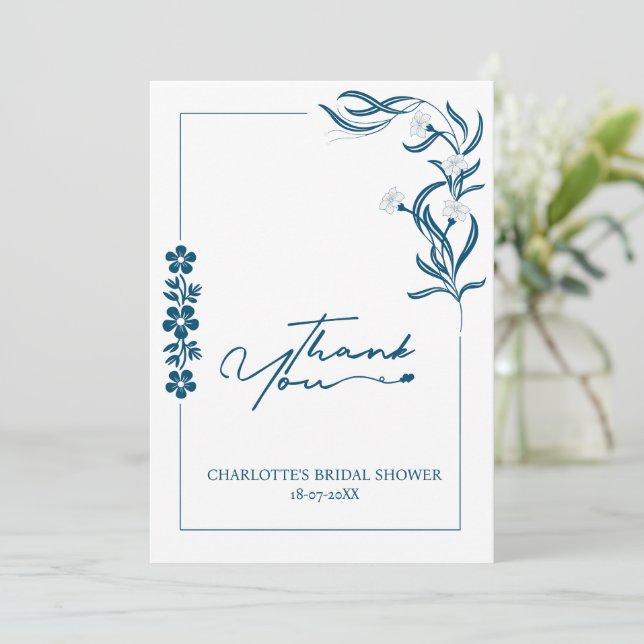 Bröllopsfest blomster & typografi Mörkblå   Tack Kort (Stående Fram)