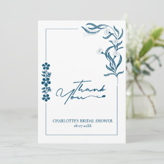 Bröllopsfest blomster & typografi Mörkblå Tack Kort