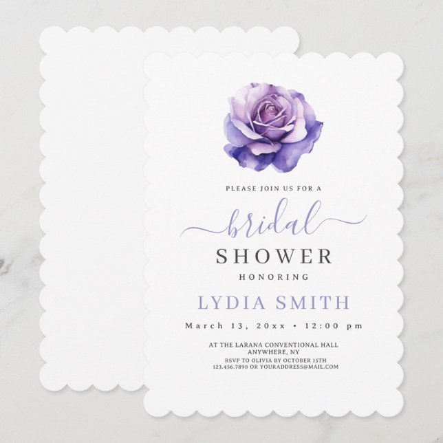 Bröllopsfest blomsterinbjudan, minimalistisk lila inbjudningar (Fram/baksida)