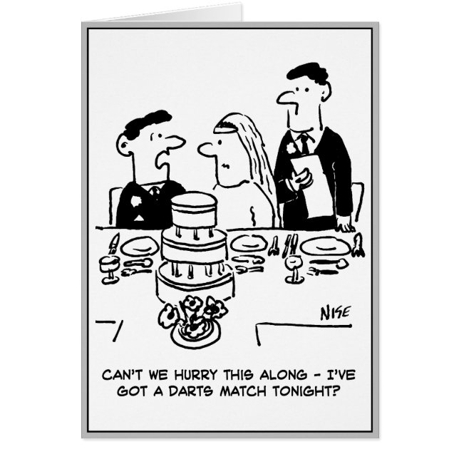 Bröllopsfest Brudgummen har en Dartsmatch Hälsningskort (Framsidan)