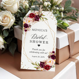 Bröllopsfest Burgunderröd Blommig Guld Ram Presentetikett