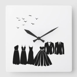 Bröllopsfest: Charming Silhouettes Wall Clock Fyrkantig Klocka