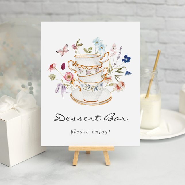 Bröllopsfest Desserttavla Affisch (Floral Bridal Shower Dessert Bar Poster with Butterfly by Painted Paperie
)