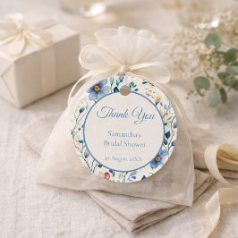 Bröllopsfest Dusty Blue Blommig Akvarell Gåvor Etiketter