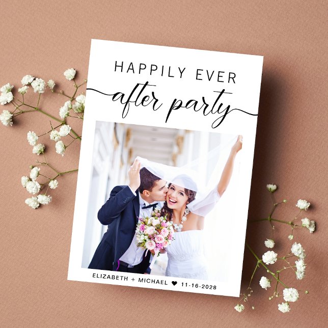 Bröllopsfest efter firande fotobryllop meddelande (An chic Happily Ever After Party Invitation to celebrate your wedding)