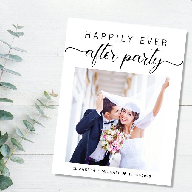 Bröllopsfest efter vigseln meddelande vykort (An chic Happily Ever After Party postcard invitation for your wedding celebration)