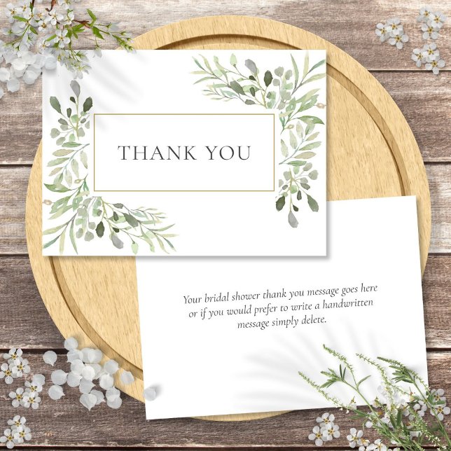 Bröllopsfest Elegant Grönska Blad Tack (Bridal Shower Elegant Greenery Leaves Thank You)