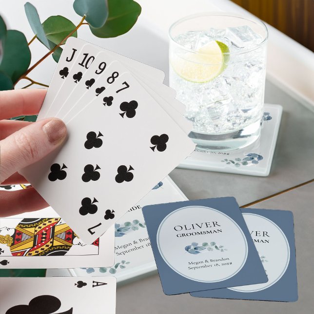 Bröllopsfest Eucalyptus Greenery Groomsman Casinokort (Eucalyptus wedding gift playing cards to personalize for anyone or everyone in your wedding party)