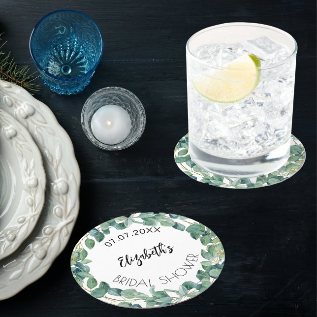 Bröllopsfest eucalyptus grönskande krans underlägg papper rund (Skapare uppladdad)